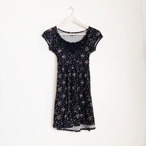 BLACK FLORAL MINI DRESS WITH PINK ACCENTS!